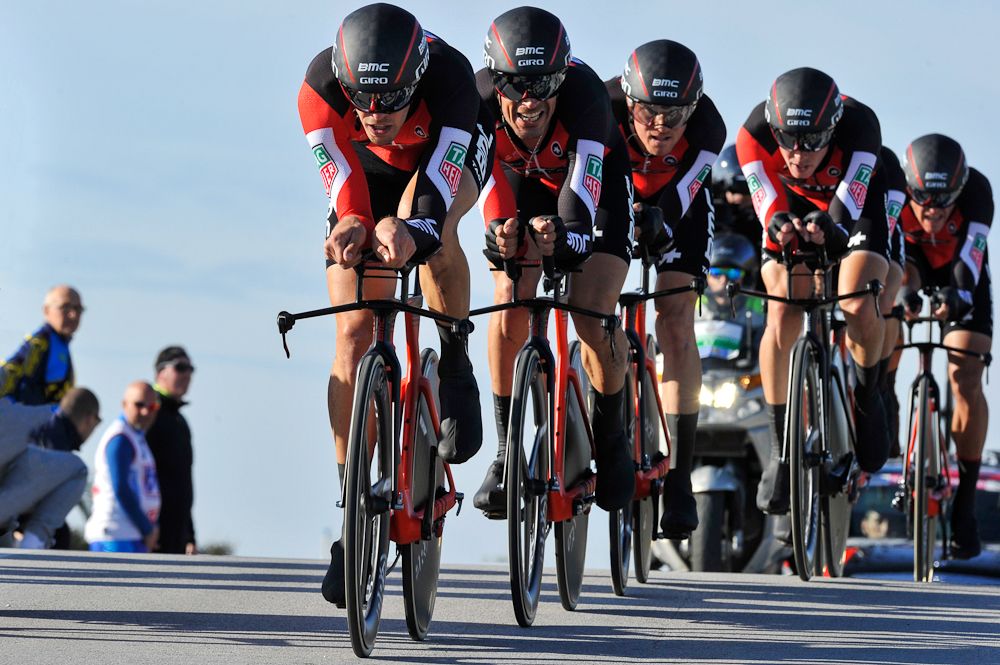 BMC en route to winning the opening team time trial at Tirreno-Adriatico