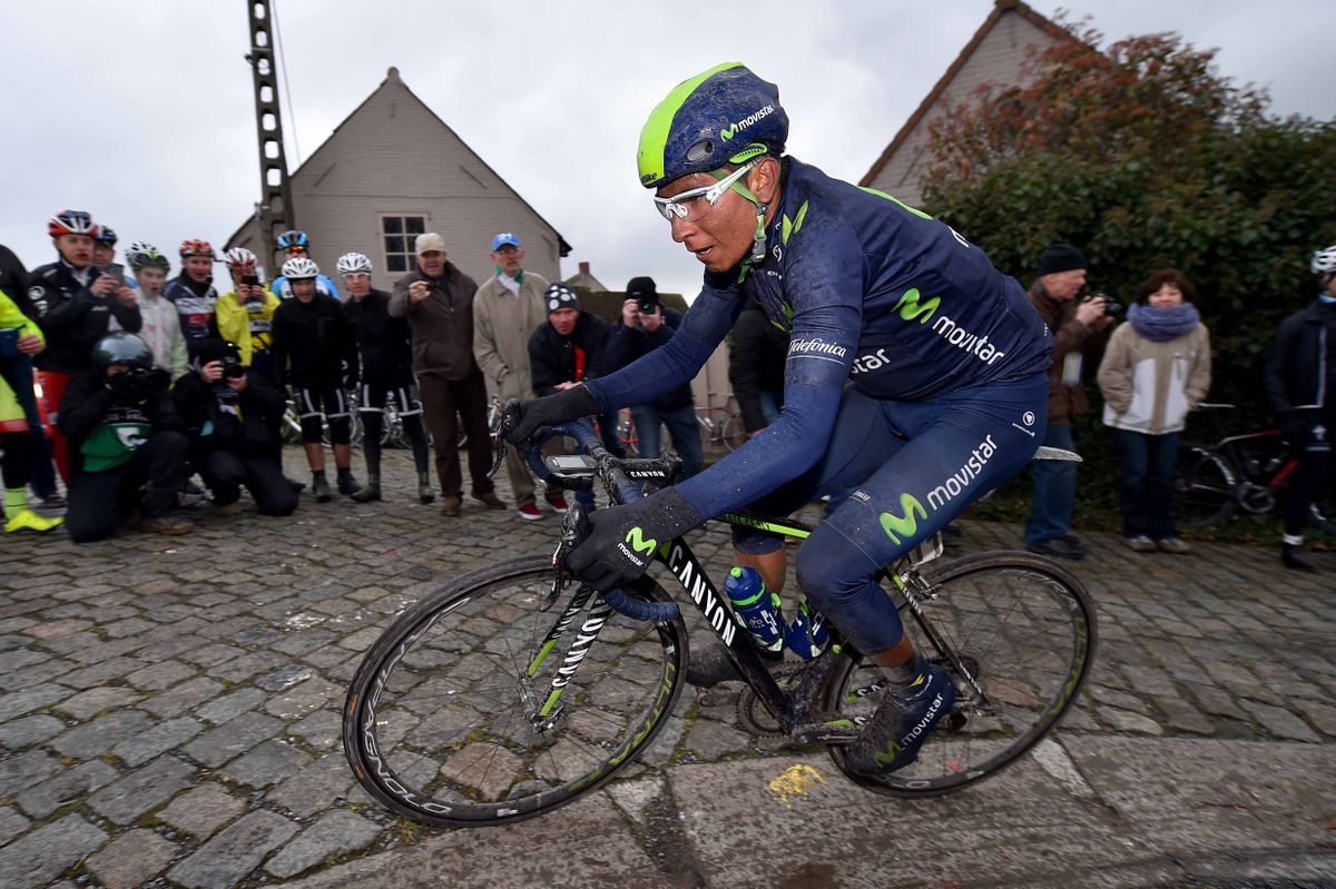 Nairo Quintana (Movistar) rides the cobbles