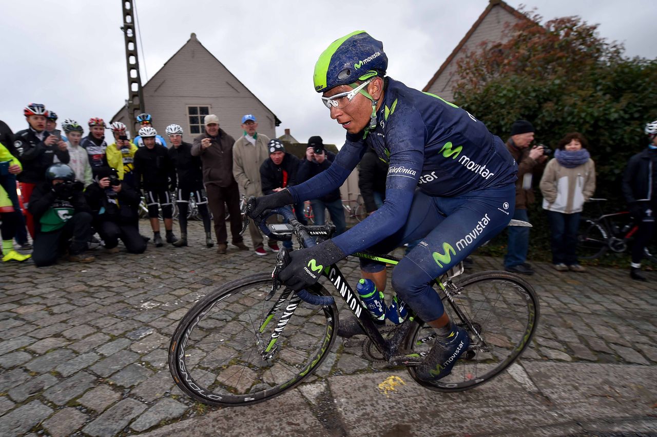 Nairo Quintana (Movistar) rides the cobbles
