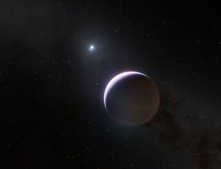 Artist's illustration showing a close up of the newfound planet b Centauri b, which orbits a binary star system with mass at least six times that of the sun. This is the most massive and hottest planet-hosting star system found to date. The planet is 11 times more massive than Jupiter and orbits the two-star system at 100 times the distance Jupiter orbits the sun.