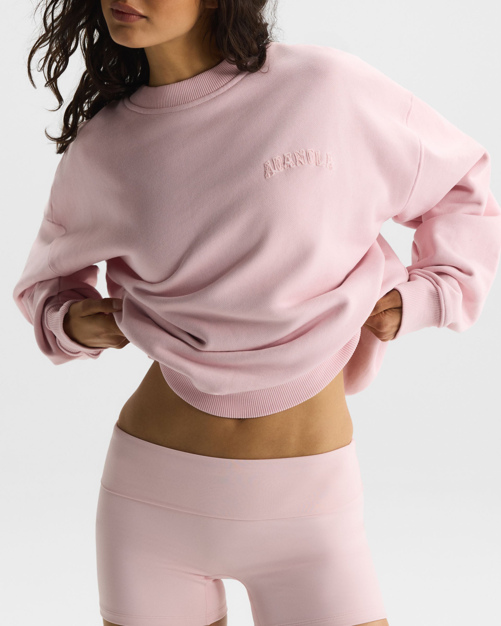 Varsity Applique Washed Oversized Sweatshirt - Soft Pink - Xxs