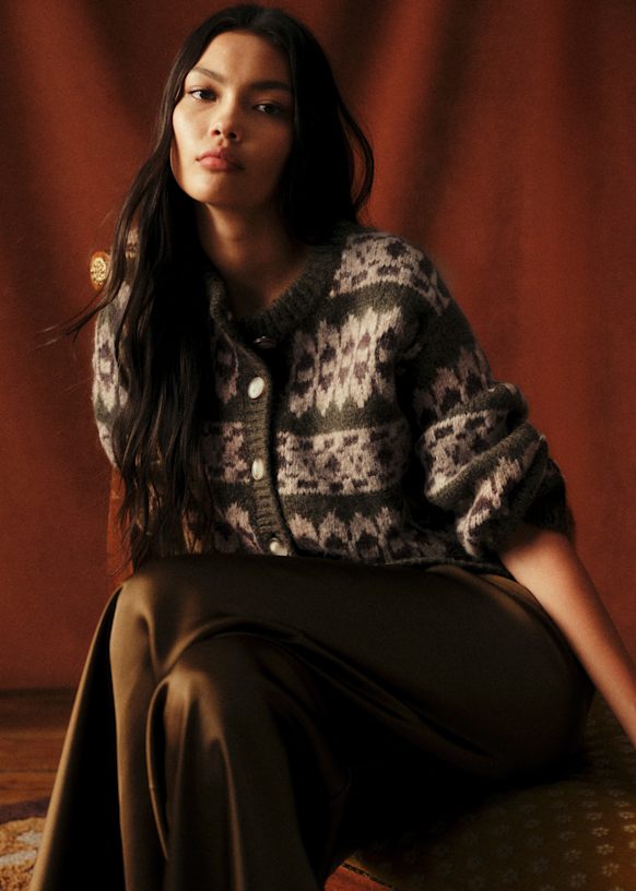 Thomas Cardigan - Sézane X Baziszt - Khaki Jacquard - Alpaca - Sézane