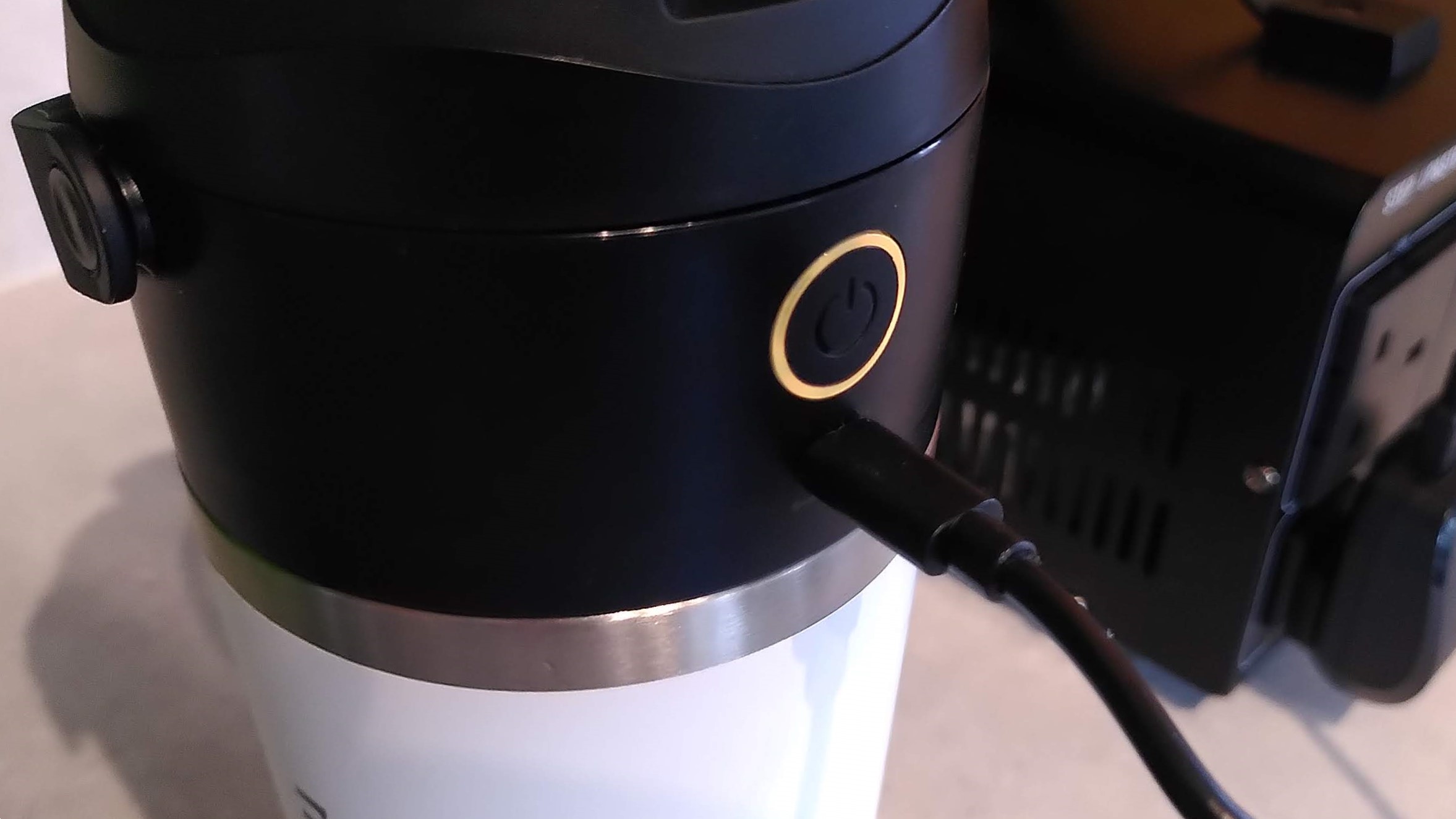 Nutribullet Flip blender with USB-C charging cable plugged in