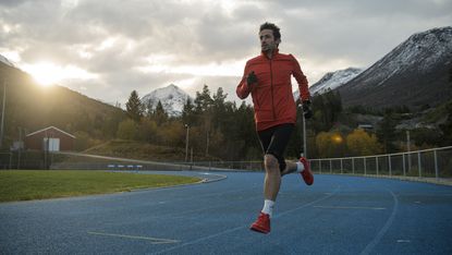 Salomon S/Lab Phantasm review: Pictured here, Kilian Jornet running in the shoes on a running track 