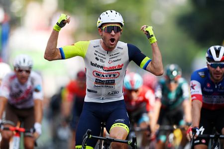 MARBURG GERMANY AUGUST 26 Alexander Kristoff of Norway and Team Intermarch Wanty Gobert Matriaux celebrates at finish line as stage winner during the 37th Deutschland Tour 2022 Stage 2 a 2007km stage from Meiningen to Marburg DeineTour on August 26 2022 in Marburg Germany Photo by Stuart FranklinGetty Images