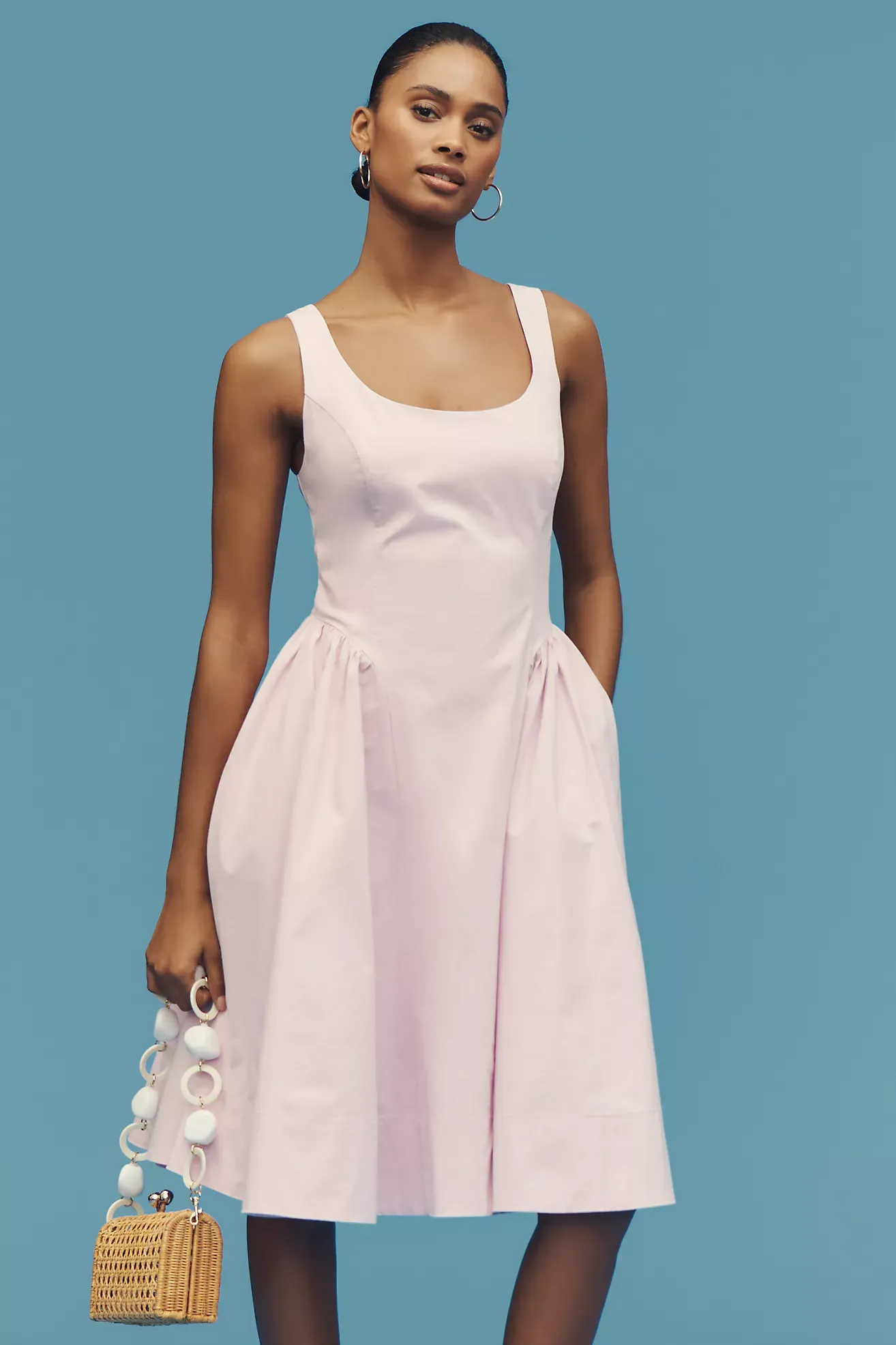 By Anthropologie Sleeveless Scoop-Neck Basque-Waist Midi Dress