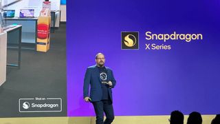 Cristiano Amon on stage during a Qualcomm presentation at IFA Berlin 2024 announcing additional Snapdragon CPUs