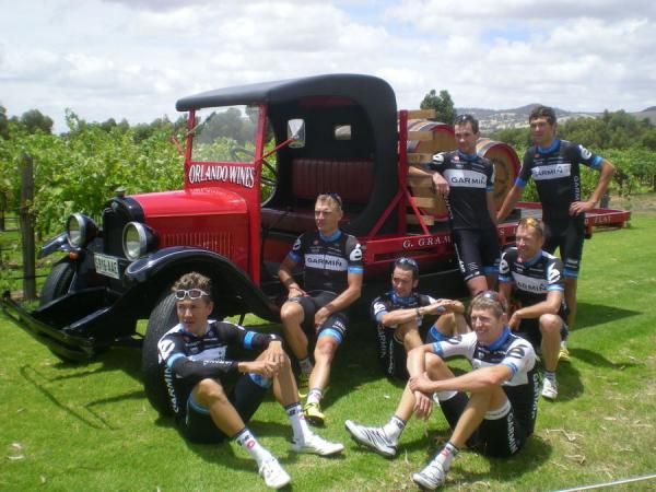 The Garmin-Cervelo team get some wine tasting in before the Santos Tour Down Under