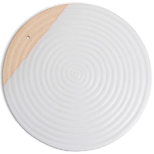 Amarcado Premium Ceramic Serving Platter, White - 12&amp;rdquo; Round - Dishwasher Safe, Oven Safe Appetizer Tray for Entertaining - Large Charcuterie Cheese Board Serving Dish Gift - Pizza Stone