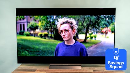The LG C6 OLED TV displaying a scene from the movie "Weapons"