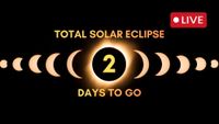 the background is an image of a total solar eclipse there is a "live" graphic in the top right corner and the worlds "total solar eclipse" "days to go" in the center. In the middle there is a 2 inside the eclipsed sun to show the countdown to the eclipse.