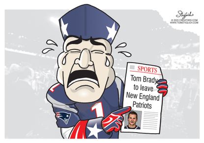Editorial Cartoon U.S. Tom Brady NFL Patriots Boston trade leaving
