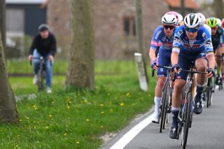 WEVELGEM, BELGIUM - MARCH 24: Tim Merlier of Belgium and Team Soudal Quick-Step competes in the breakaway during the 86th Gent-Wevelgem in Flanders Fields 2024 - Men's Elite a 253.1km one day race from Ieper to Wevelgem / #UCIWT / on March 24, 2024 in Wevelgem, Belgium. (Photo by Tim de Waele/Getty Images)