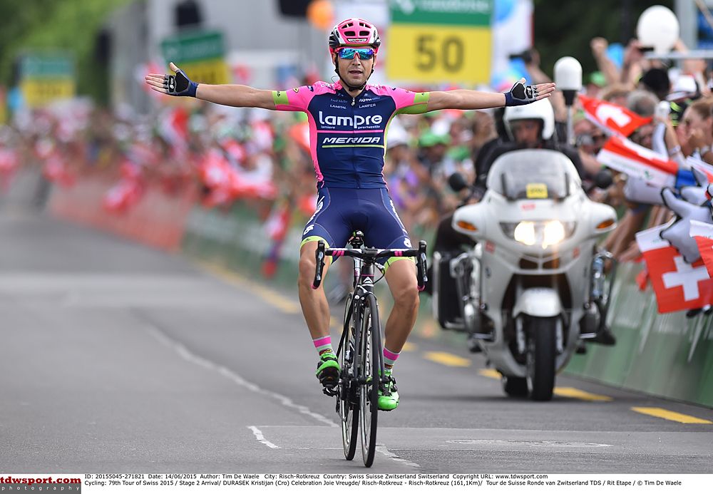 Kristijan Durasek (Lampre-Merida) wins solo on stage 2 of the Tour de Suisse