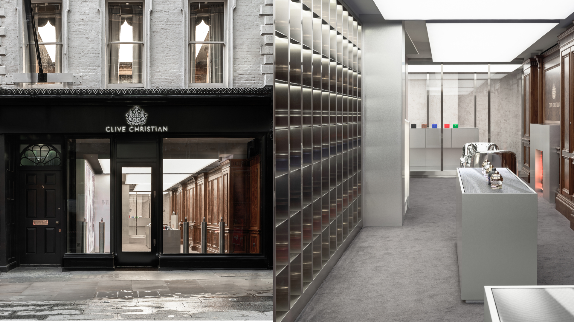 On the left is a view of Clive Christian's Flagship store from the outside. On the right is an image of what you see upon entering the store.