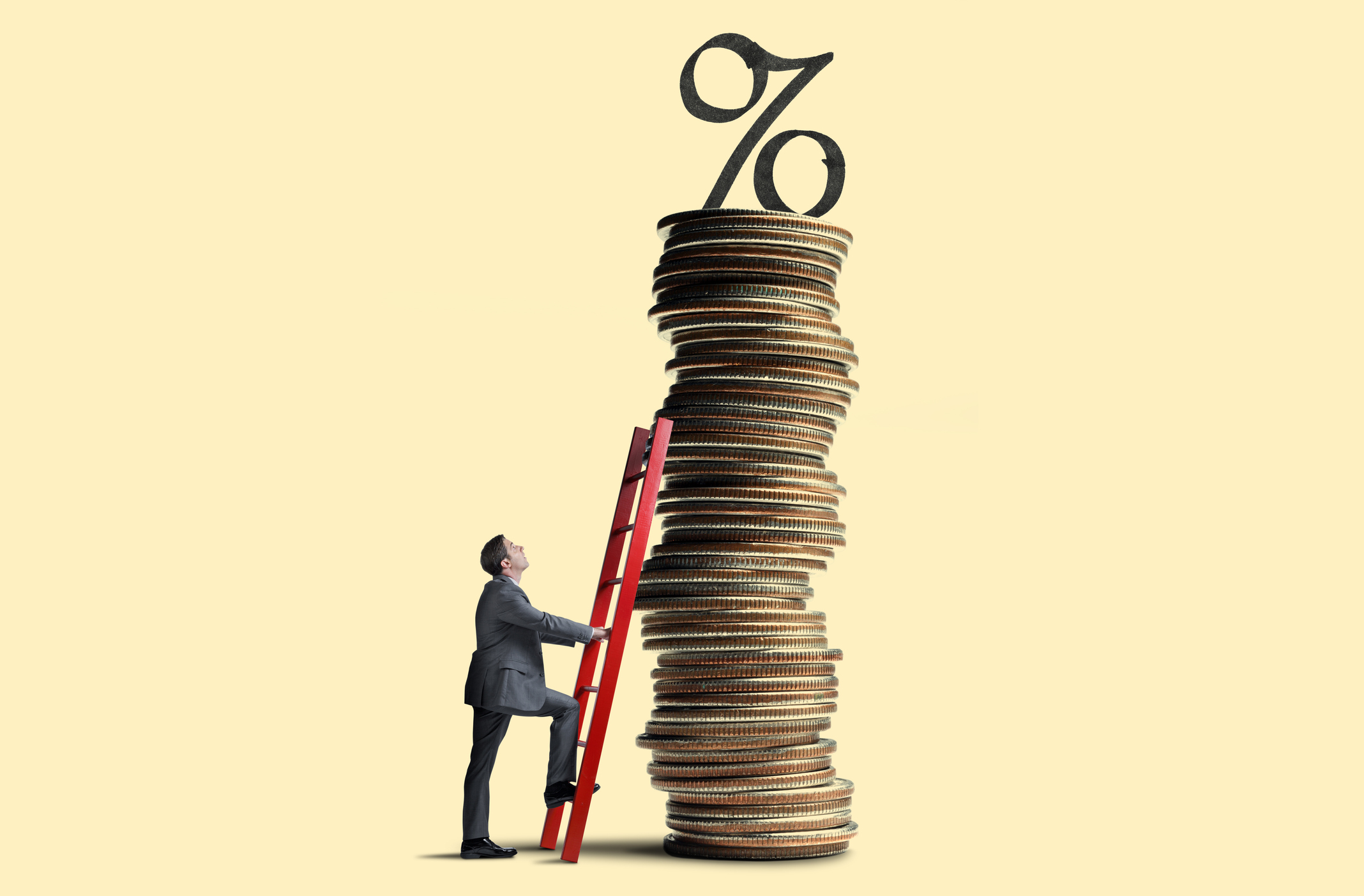 Inheritance tax. Man climbing a ladder of coins