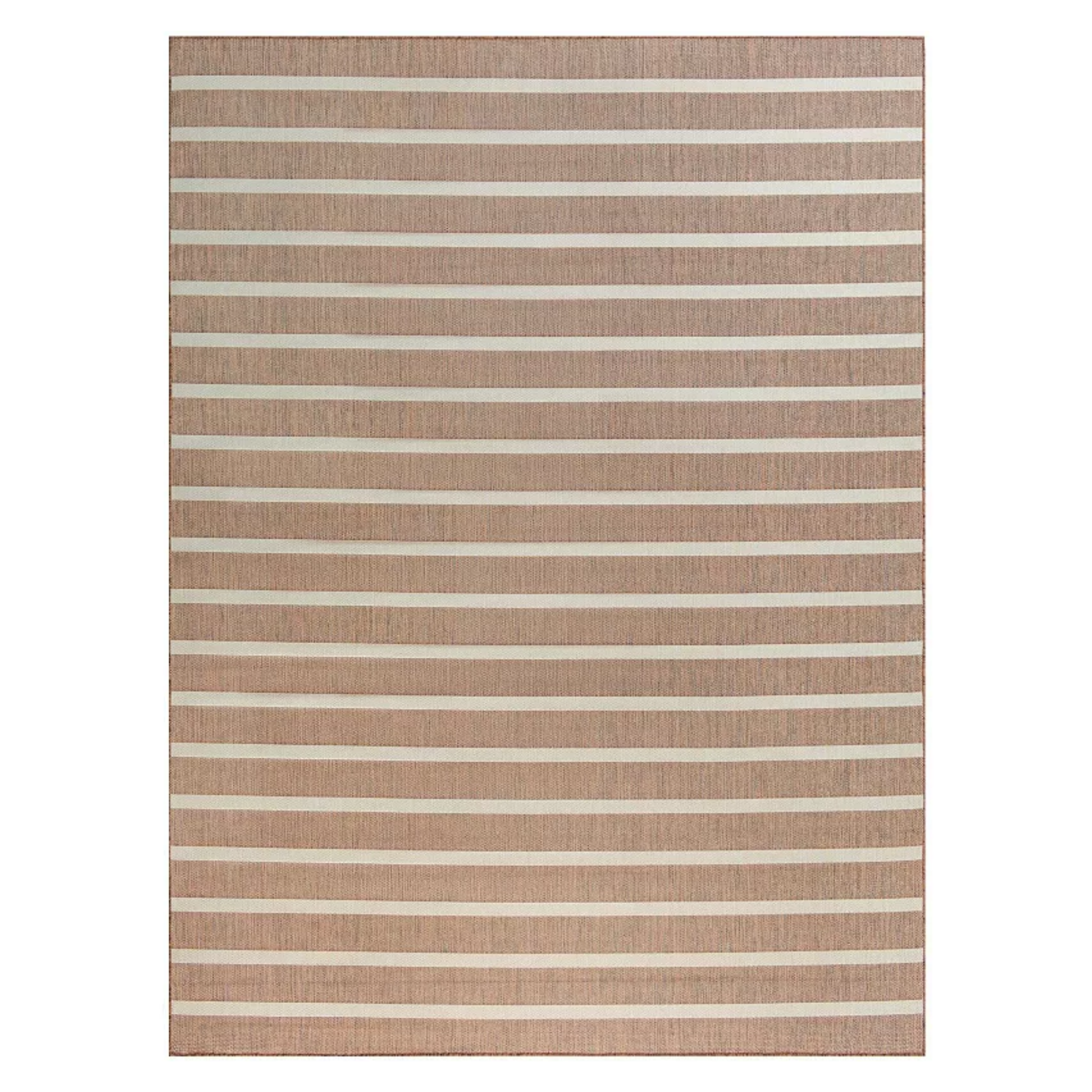 outdoor rug with white and tan stripes
