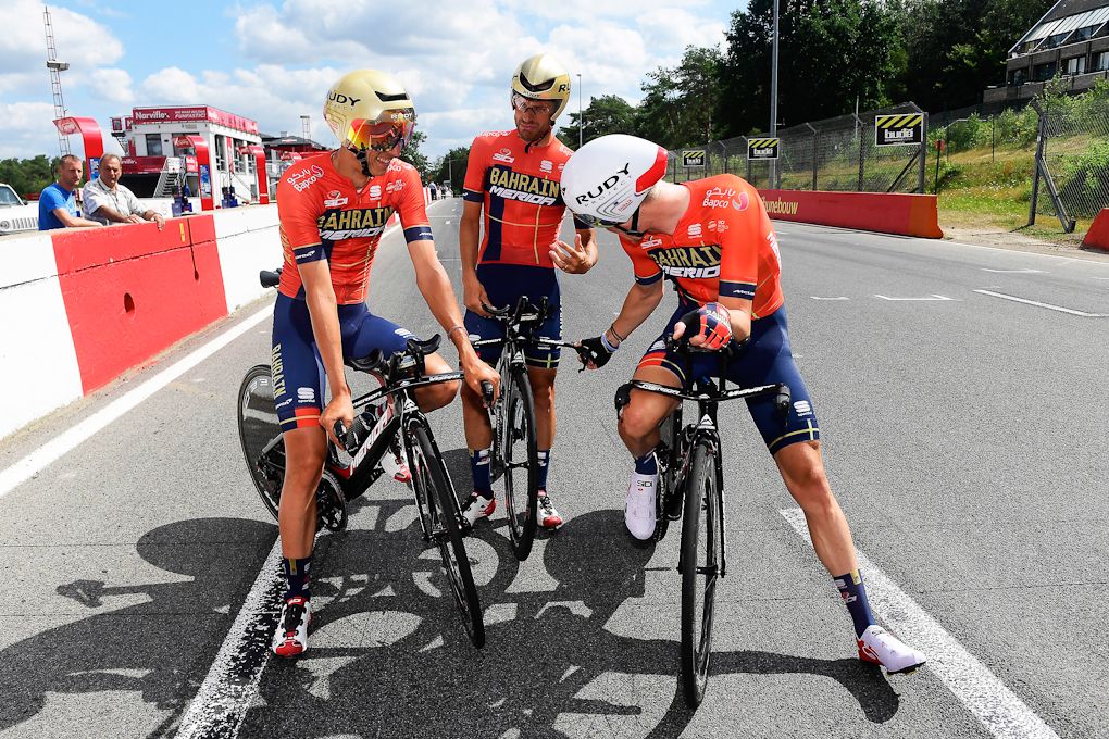 Bahrain-Merida's Dylan Teuns, Damiano Caruso and Rohan Dennis