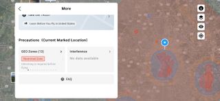 DJI Fly app showing restrictions in Washington DC