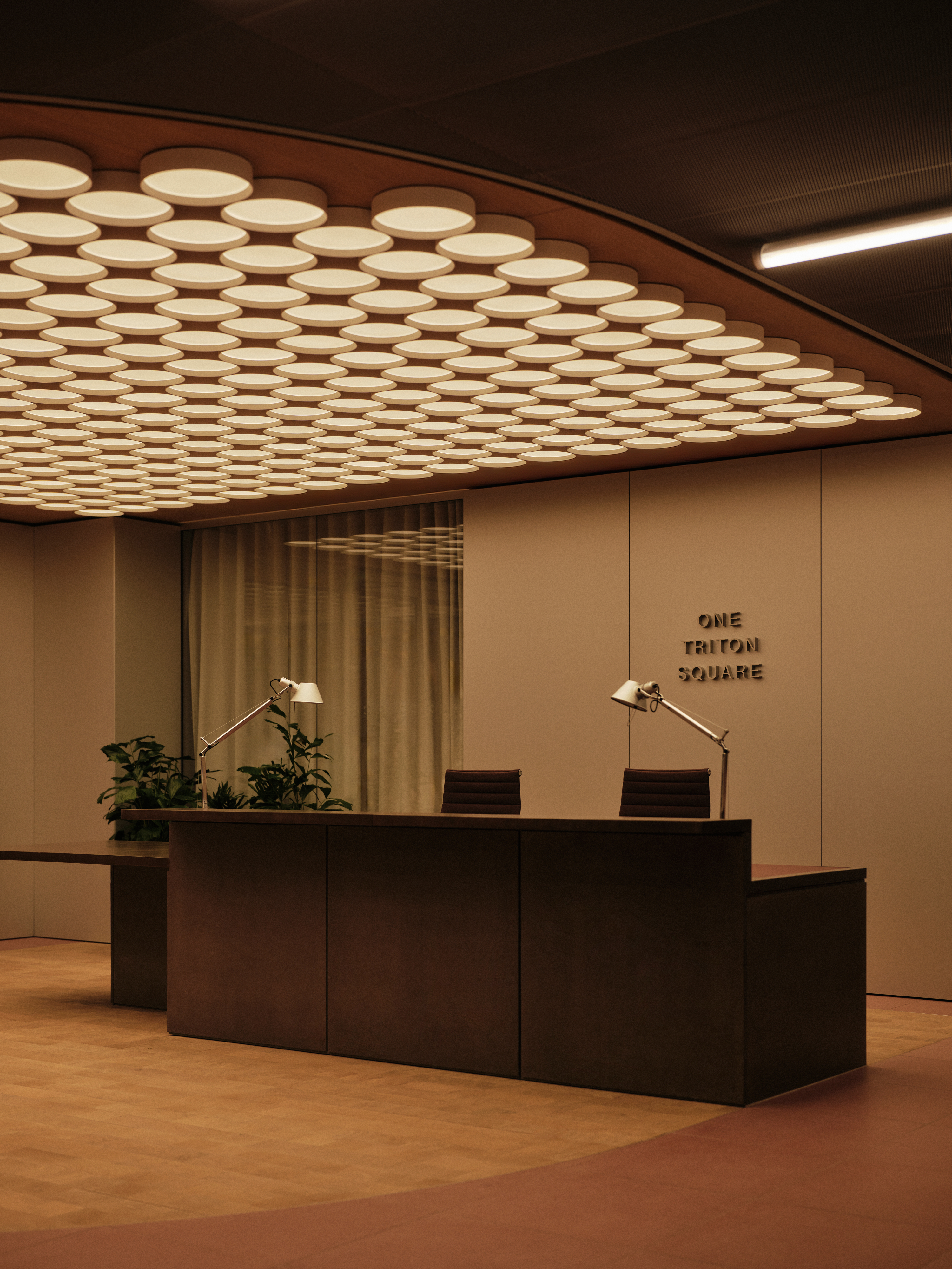 interior of Piercy&amp;amp;Co's Triton-Square, brown tones, timber materiality