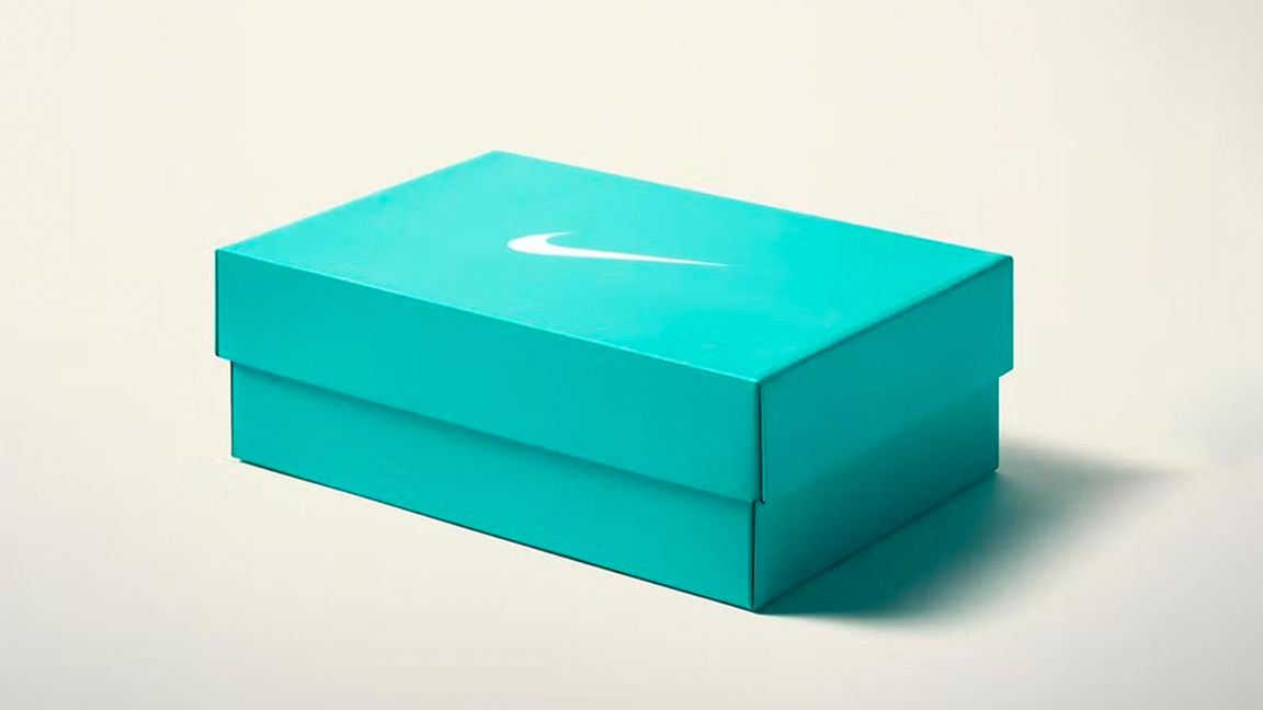 Tiffany x Nike; a blue shoe box with the Nike Swoosh