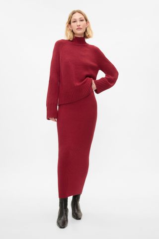 Burgundy Red Cashsoft Turtle Neck Jumper