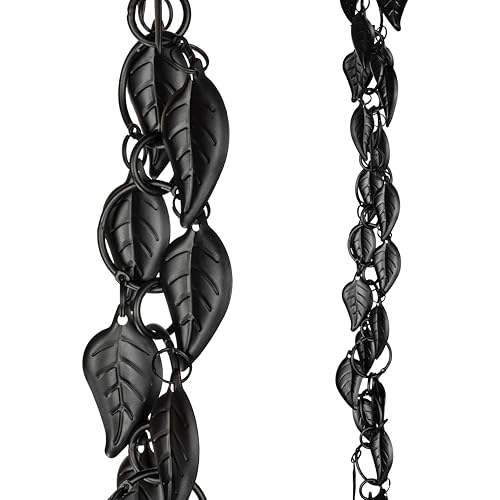 Monarch Rain Chains Aluminum with Cascading Leaves Black Rain Chains for Gutters - 8.5 Ft Black Decorative Rainchain Outdoor Durable Heavy Duty Chain Downspout, Modern Rainchains for Outdoor