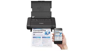 Canon Printer And Man Holding Smartphone Lifestyle