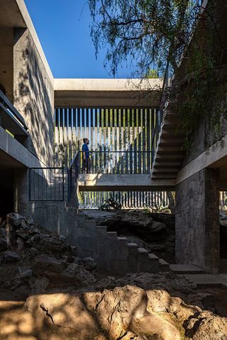 bridget and courtyard underneath at The remodeling and expansion of the Anahuacalli Museum in Mexico City by Taller | Mauricio Rocha