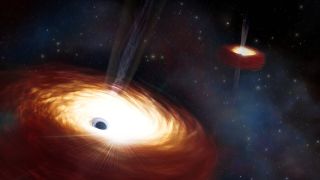An artist's illustration of the two supermassive black holes. 