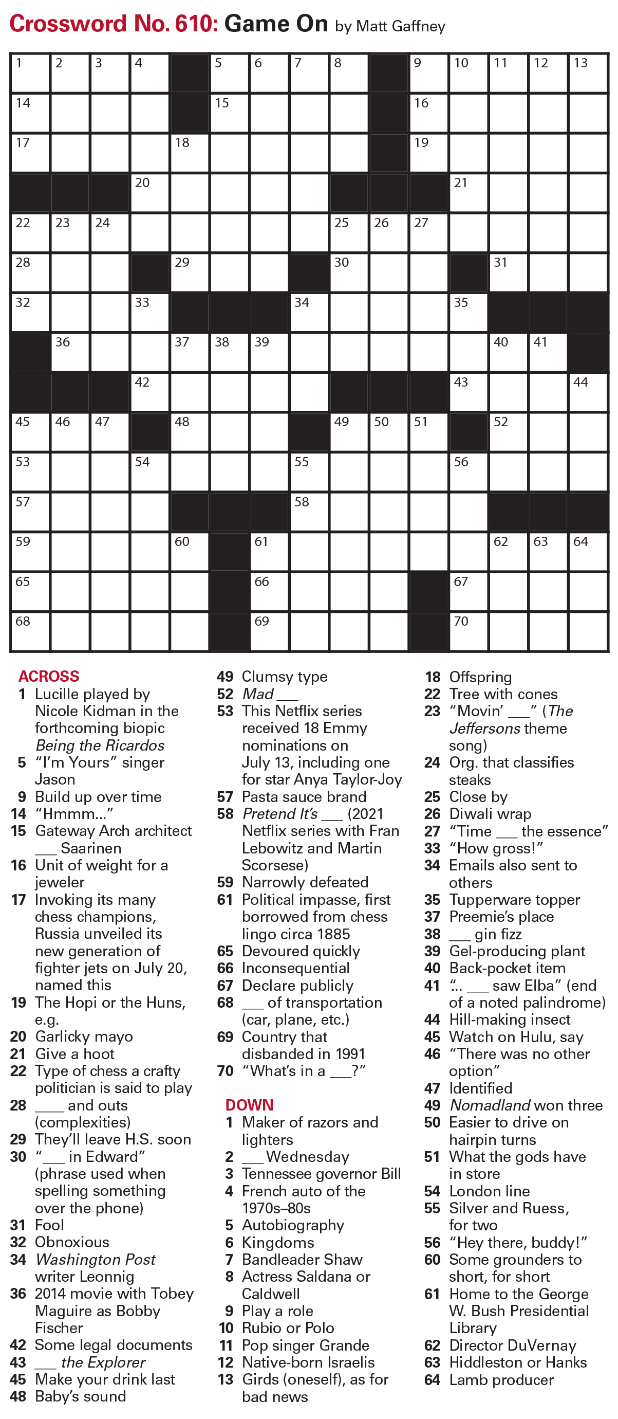 Puzzles: Interactive Crossword - Issue: August 13, 2021