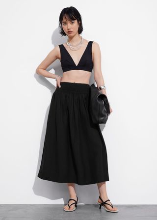 Smock-Waist Midi Skirt