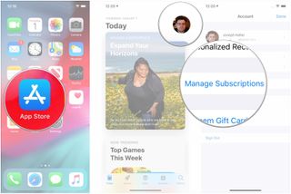 Open App Store, tap avatar, tap Manage Subscriptions