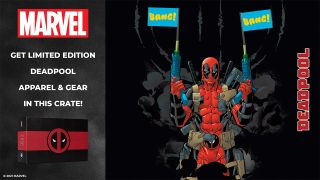 Marvel logo, limited edition Deadpool Loot Crate with animated Deadpool holding guns