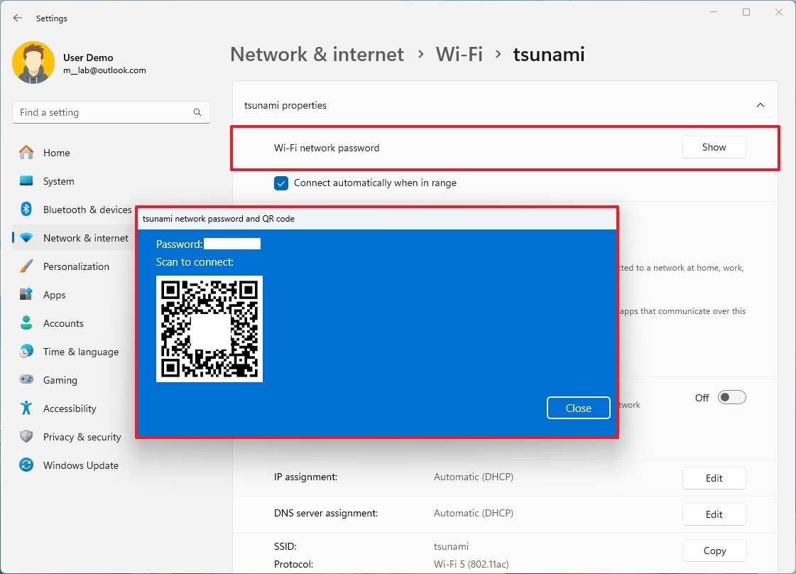 Wi-Fi network password settings