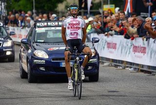 Moreno Moser (Team Lucchini Maniva Ski) celebrates his solo victory on stage 8, his second win of the Girobio.