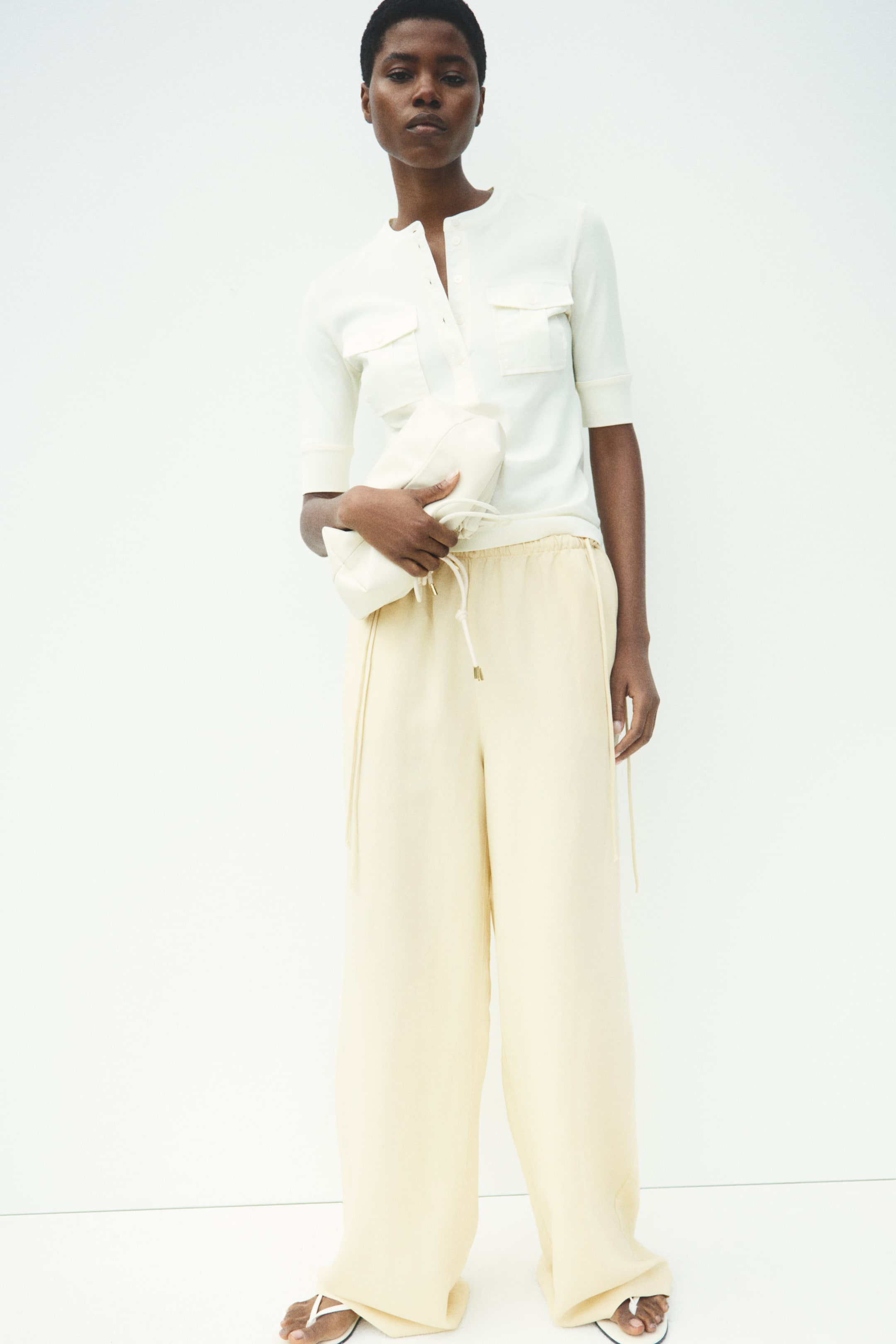 Linen-Blend Drawstring Pants