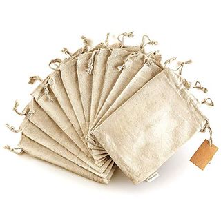 Leafico Organic Cotton Reusable Produce Bags - Small 13x18 Cm -12 Pcs Biodegradable Eco-Friendly Bulk Bin Bags for Food - Cloth Bags - Fruit Vegetable Storage - Drawstring Pouch - Produce Linen Bag