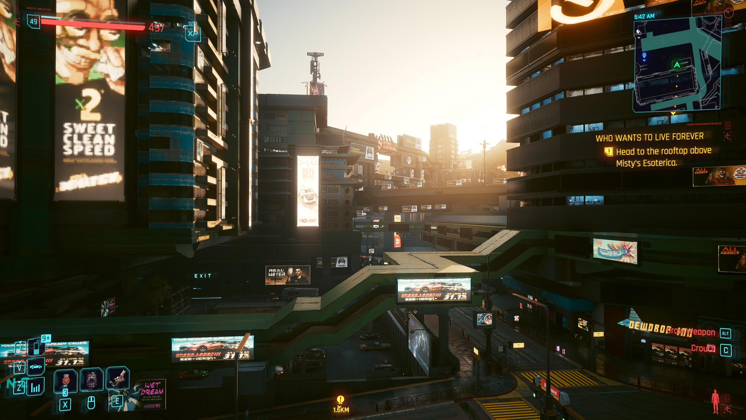 Screenshots of an urban scene in Cyberpunk 2077.
