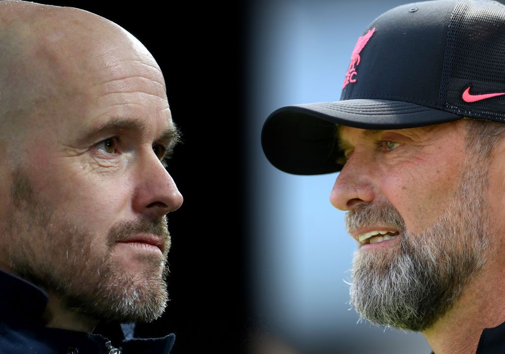 Liverpool vs Manchester United: In this composite image a comparison has been made between Head Coach Erik ten Hag of Manchester United and Juergen Klopp, Manager of Liverpool. Manchester United and Liverpool meet in a Premier League match on August 22,2022 at Old Trafford in Manchester, England.