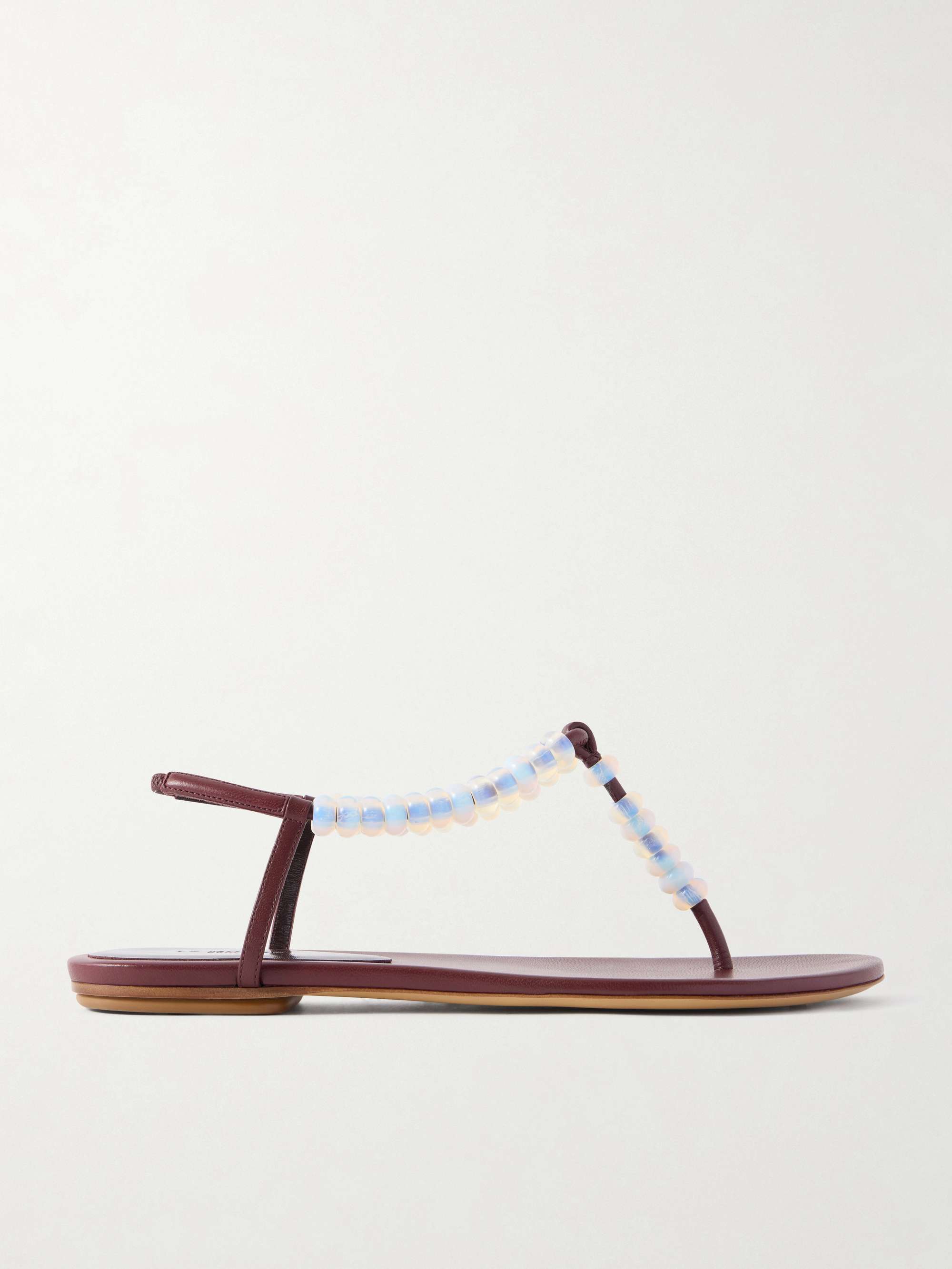 Bead-Embellished Leather Thong Sandals