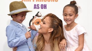 Jennifer Lopez (C) with daughter Emme (R) and son Max attend the premiere of Twentieth Century Fox And Dreamworks Animation's "HOME" at Regency Village Theatre on March 22, 2015 in Westwood, California.