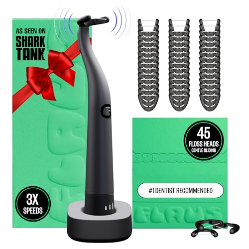 Flaus Electric Flosser (gentle Glide) - Shark Tank + Oprah's List - Water Floss Alternative - Dental Plaque Remover for Adults - Easy Vibration Power Flossing - Safe Portable Gum + Teeth Cleaning Tool