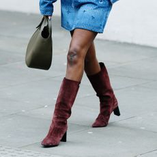 spring 2026 fashion week attendee wearing suede boots