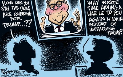 Political Cartoon U.S. Barr Trump lying liar