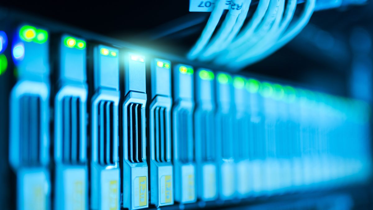 A close-up of servers in a data center.