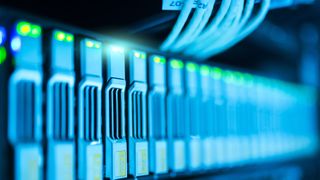 A close-up of servers in a data center.