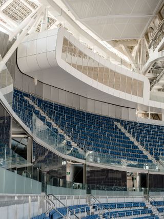 Santiago Bernabeu stadium with its curvy forms and shiny cladding