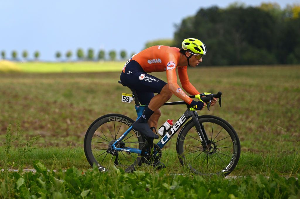 HASSELT BELGIUM SEPTEMBER 13 Huub Artz of Team Netherlands competes during the 30th UEC Road Cycling European Championships 2024 Mens U23 Road Race a 162km one day race from HeusdenZolder to Hasselt UCIWT on September 13 2024 in Hasselt Belgium Photo by Luc ClaessenGetty Images