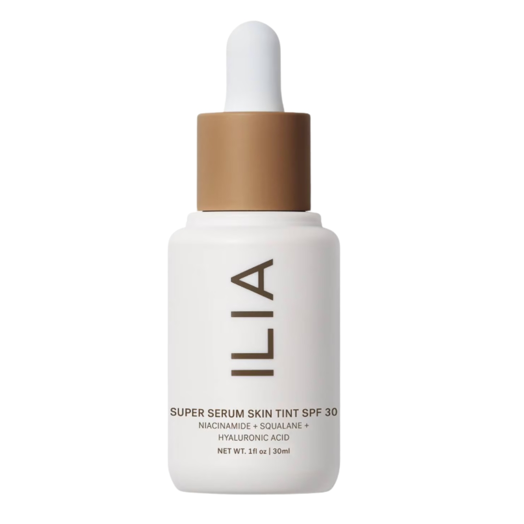 A product shot of the ILIA Super Serum Skin Tint SPF30, on a white background